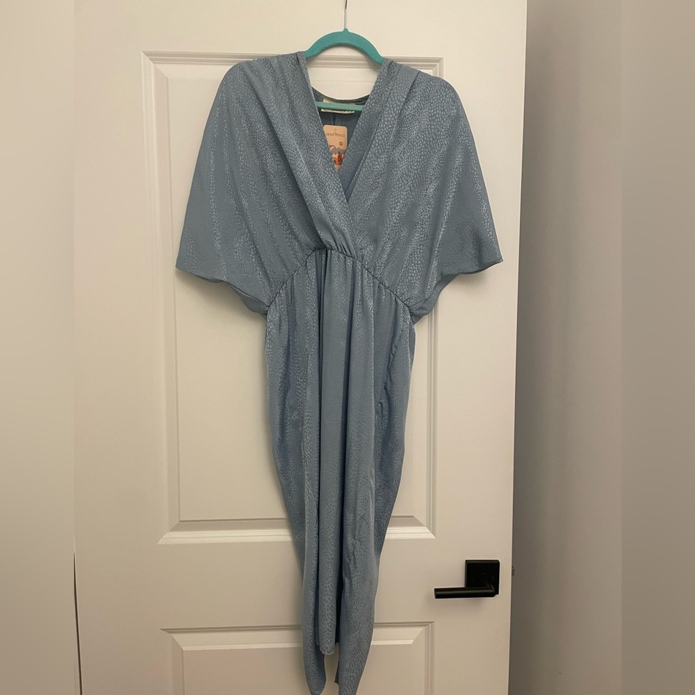 Blue satin midi dress
